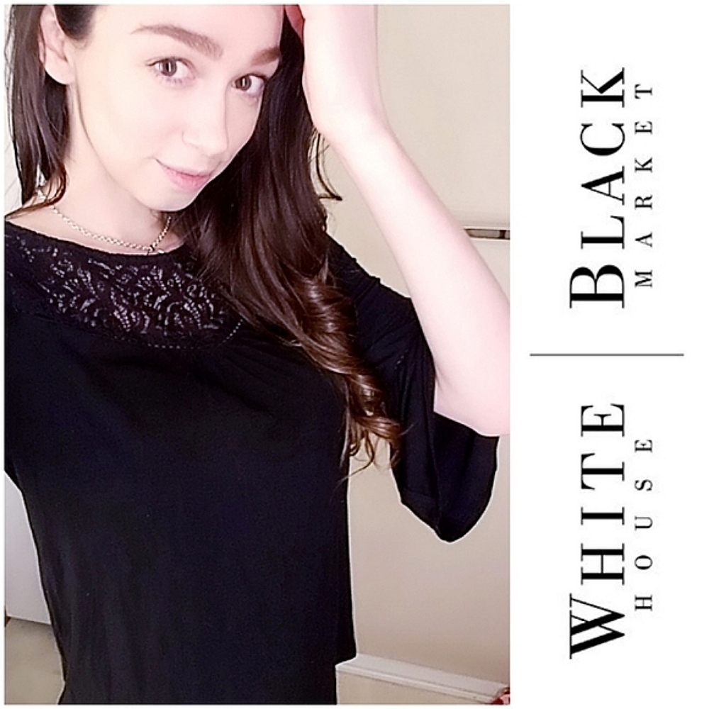 White House Black Market Black bell sleeve long sleeve blouse